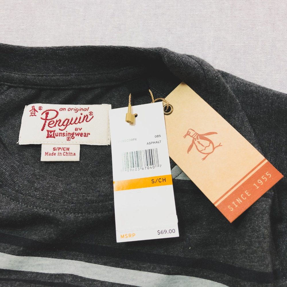 Original Penguin Grey Black Stripe Raglan Shirt S - Picture 6 of 8